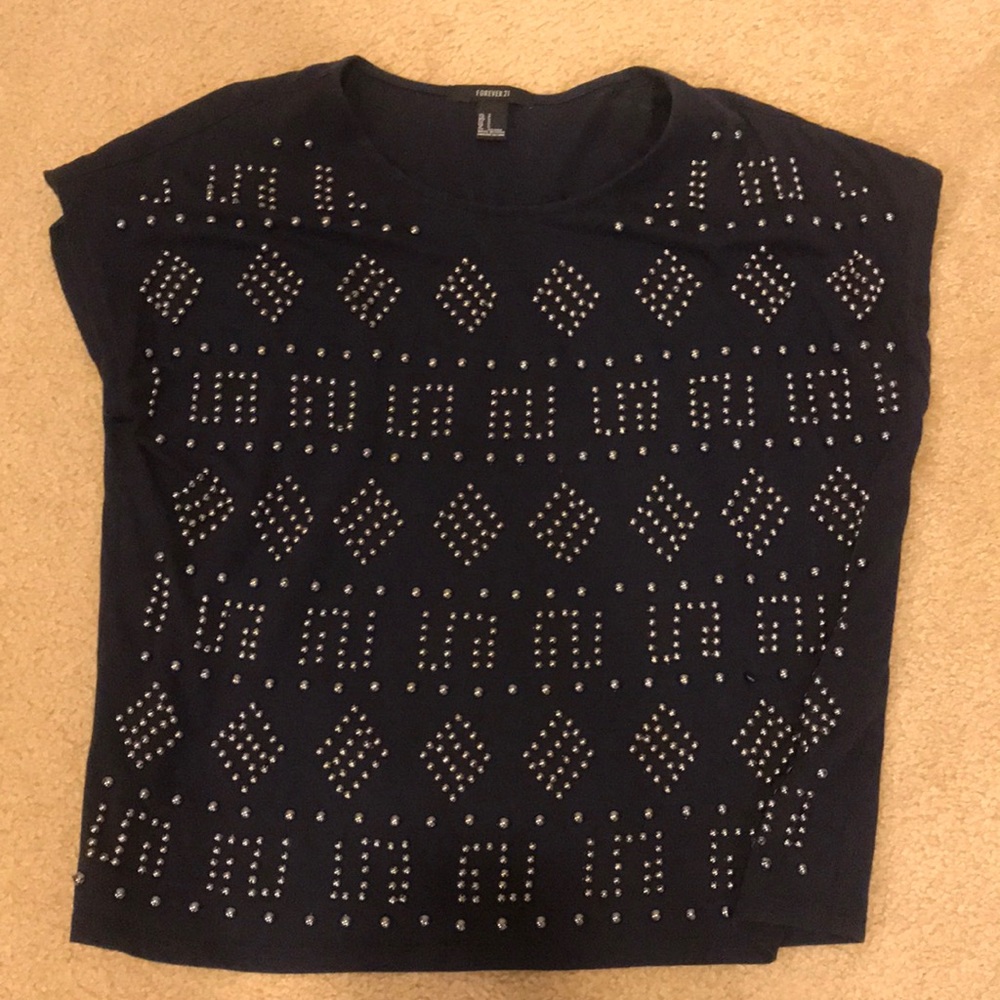 Beaded navy blue top